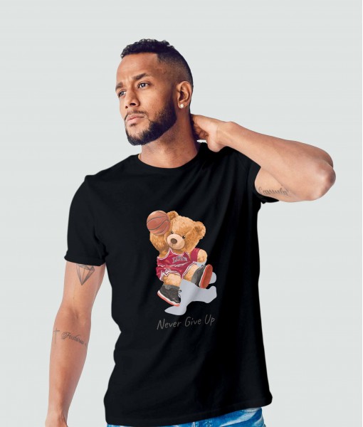 Мъжка тениска с щампа Мечета NEVER GIVE UP bear